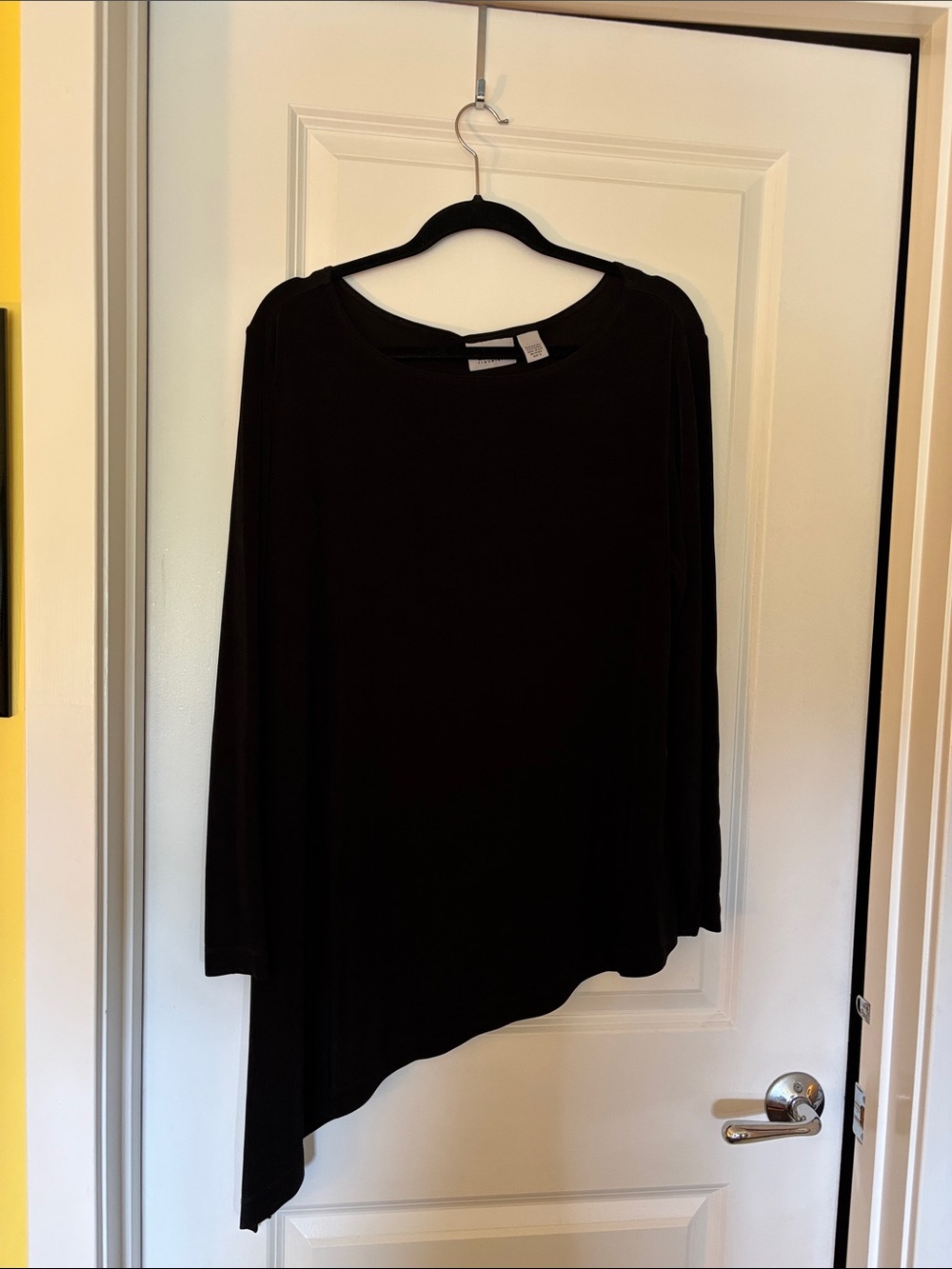 Chico's Black Asymmetric Long-Sleeve Tunic. Travelers line.